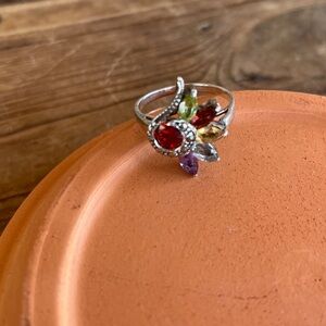 Vintage 925 Sterling Silver Multicolor Gemstone Ring